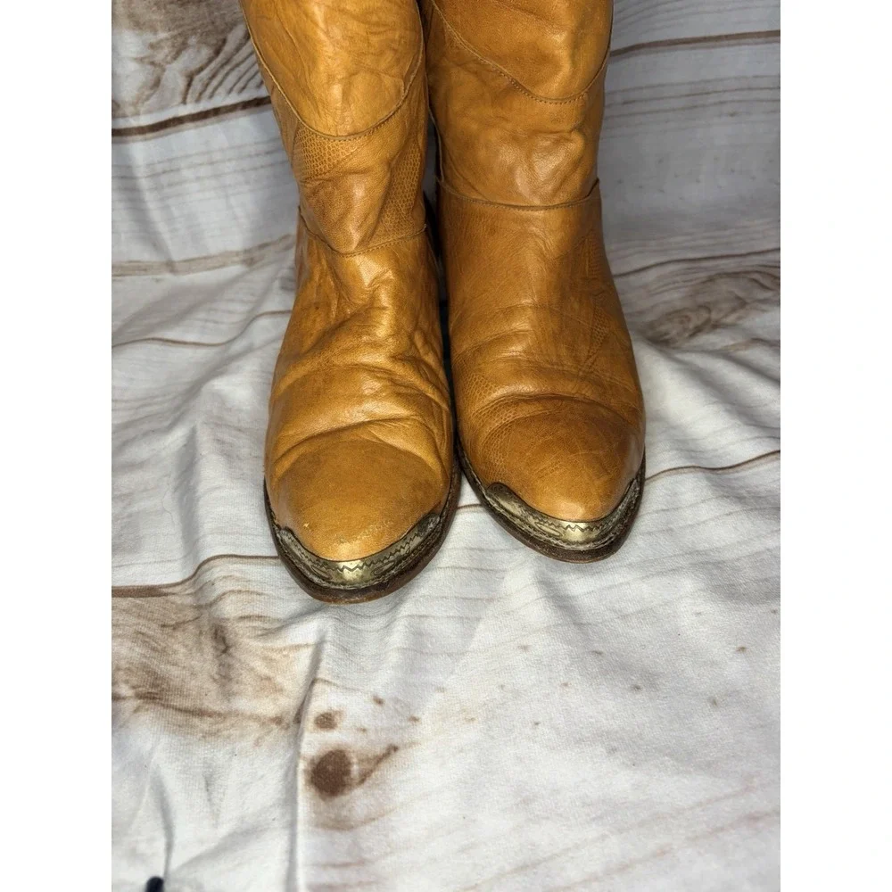 Vintage 60s Endicott Johnson Leather Patchwork Booties Western Brown‎ Womans 9 B